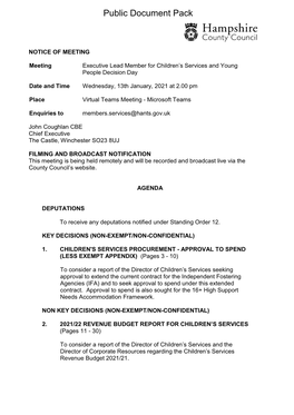 Agenda Document for Executive Lead Member for Children's Services And