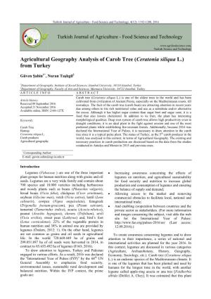 Agricultural Geography Analysis of Carob Tree (Ceratonia Siliqua L.) from Turkey