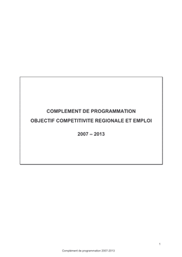 Complément De Programmation Objectif Compétitivité Régionale Et