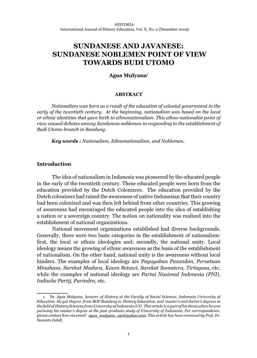 Sundanese and Javanese: Sundanese Noblemen Point of View Towards Budi Utomo