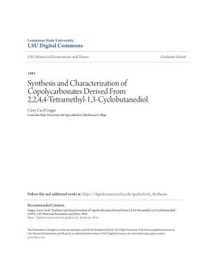 Synthesis and Characterization of Copolycarbonates Derived from 2,2,4,4-Tetramethyl-1,3-Cyclobutanediol