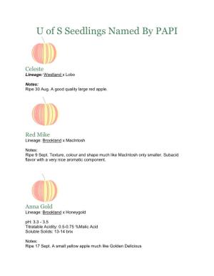 U of S Seedlings Named by PAPI
