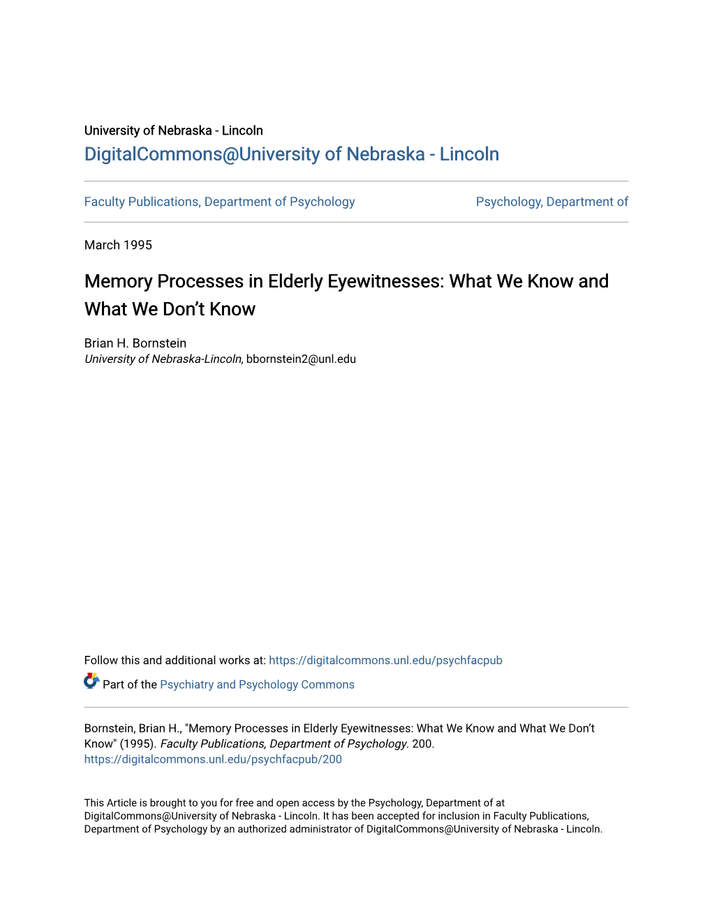 Memory Processes in Elderly Eyewitnesses: What We Know and What We Don’T Know