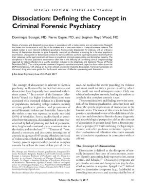 Dissociation: Defining the Concept in Criminal Forensic Psychiatry