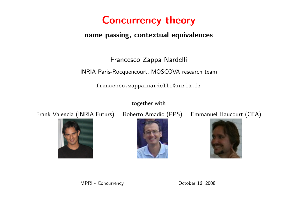 Concurrency Theory Name Passing, Contextual Equivalences