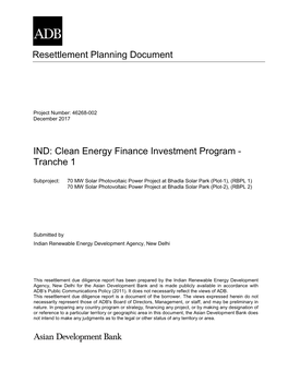 Resettlement Planning Document IND: Clean Energy Finance Investment Program