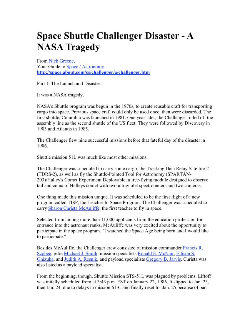 Space Shuttle Challenger Disaster - a NASA Tragedy