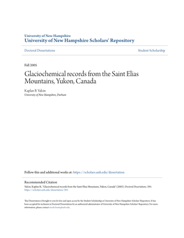 Glaciochemical Records from the Saint Elias Mountains, Yukon, Canada Kaplan B