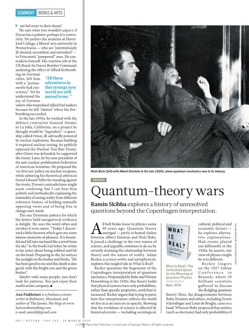Quantum-Theory Wars Reference Frames, of Holding Mutually Opposing Views and of Being Free to Ramin Skibba Explores a History of Unresolved Change One’S Mind
