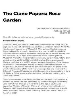 The Ciano Papers: Rose Garden