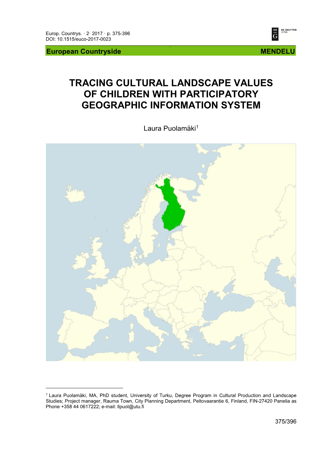 Tracing Cultural Landscape Values of Children with Participatory Geographic Information System