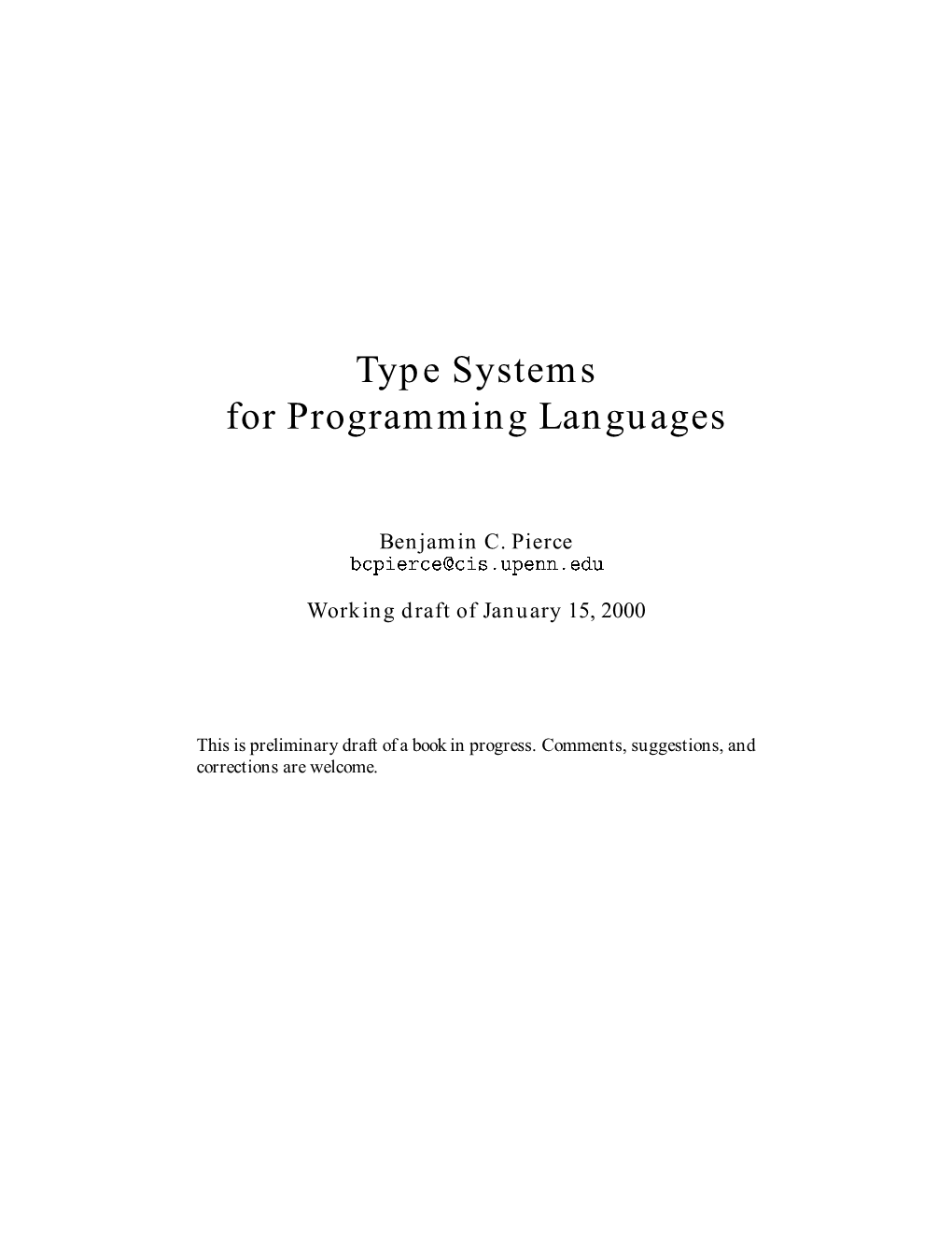 Type Systems for Programming Languages