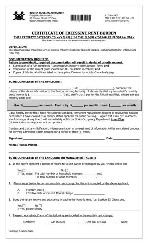 EXCESSIVE RENT BURDEN THIS PRIORITY CATEGORY IS AVAILABLE in the ELDERLY/DISABLED PROGRAM ONLY This Form Is Available in an Alternative Format Upon Request