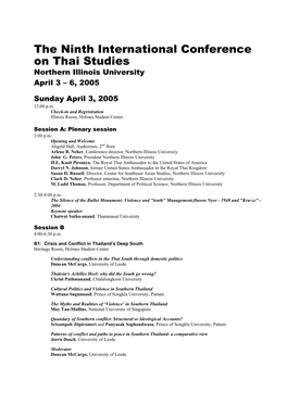 The Ninth International Conference on Thai Studies Northern Illinois University April 3 – 6, 2005