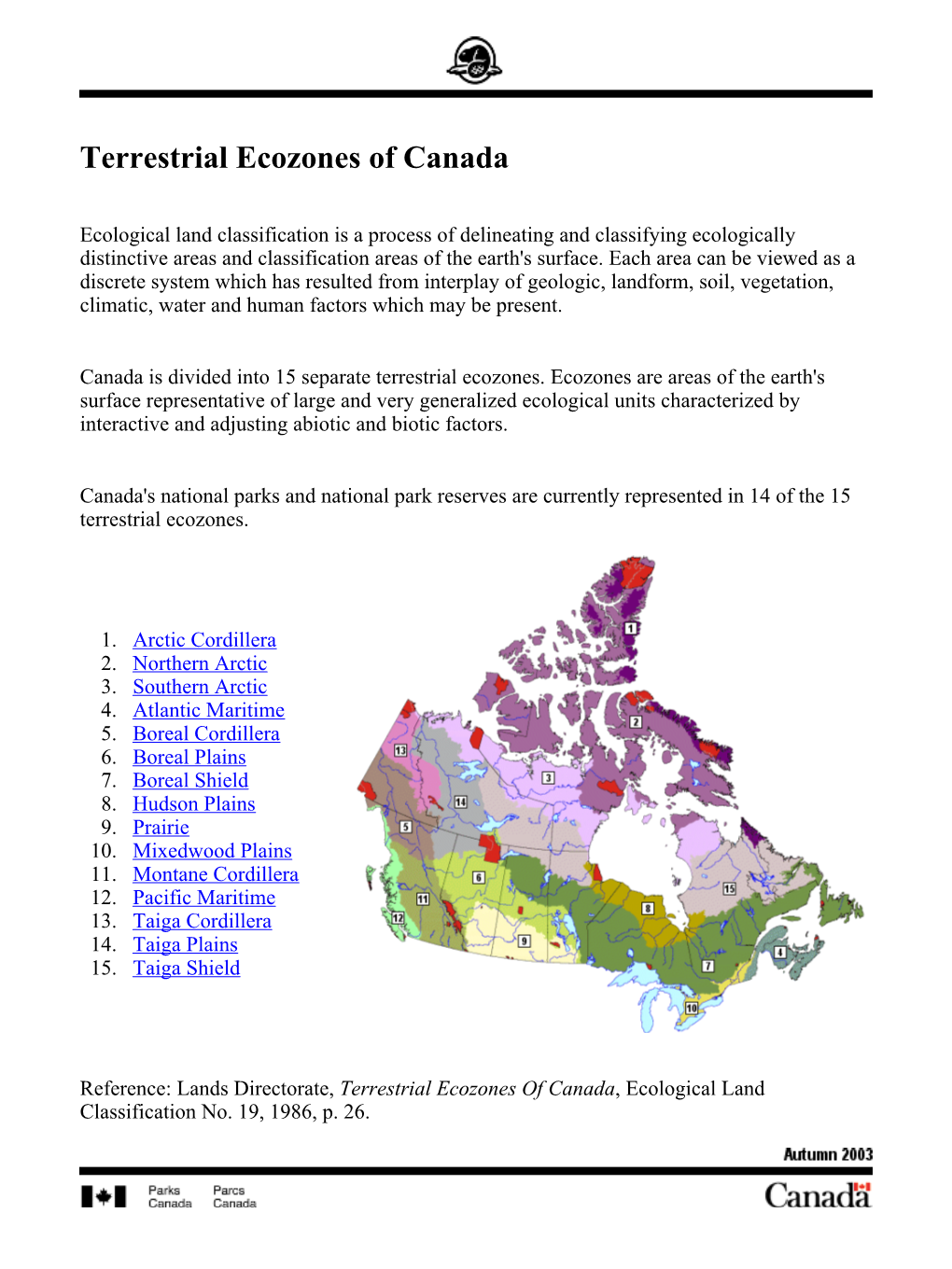 Terrestrial Ecozones of Canada