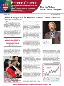 Belfercenter.Org Holdren, Colleagues Call for Immediate Action on Climate Disruptions —By Beth Maclin, Communications Intern a L