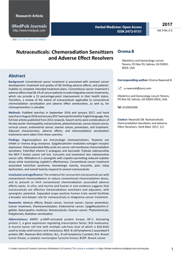 Nutraceuticals: Chemoradiation Sensitizers Oroma B