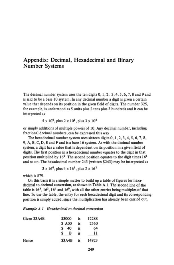 Appendix: Decimal, Hexadecimal and Binary Number Systems