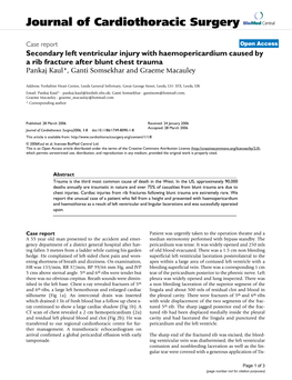 Journal of Cardiothoracic Surgery Biomed Central