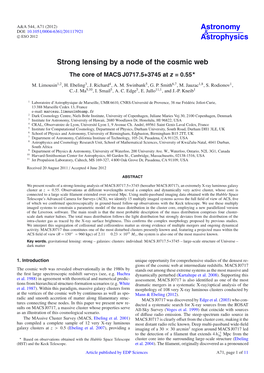 Strong Lensing by a Node of the Cosmic Web the Core of MACS J0717.5+3745 at Z =0.55