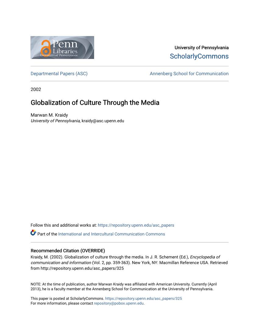 Globalization of Culture Through the Media