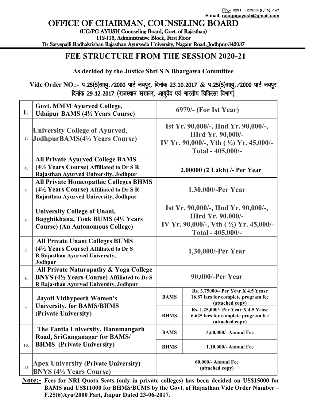 2. Fee Structure