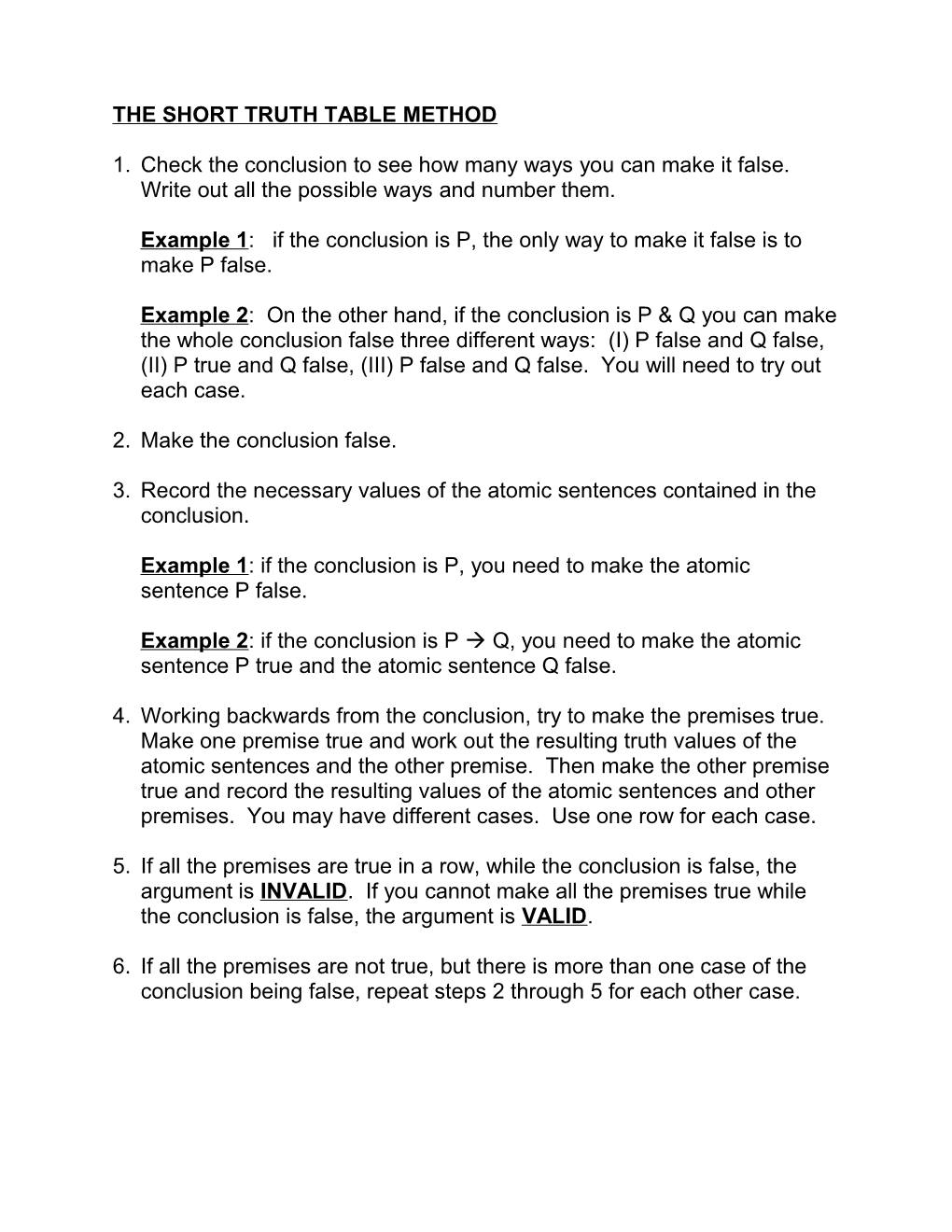 The Short Truth Table Method