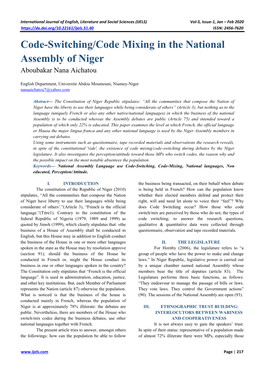 Code-Switching in the Assemblee of Niger