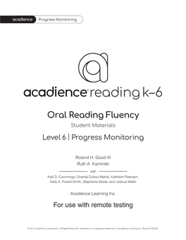 Reading Fluency Student Materials Level 6 | Progress Monitoring