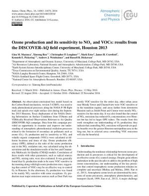 Ozone Production and Its Sensitivity to Nox and Vocs: Results from the DISCOVER-AQ ﬁeld Experiment, Houston 2013