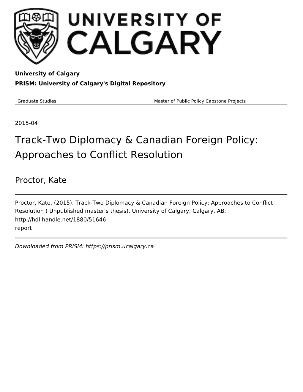 Track-Two Diplomacy & Canadian Foreign Policy: Approaches To