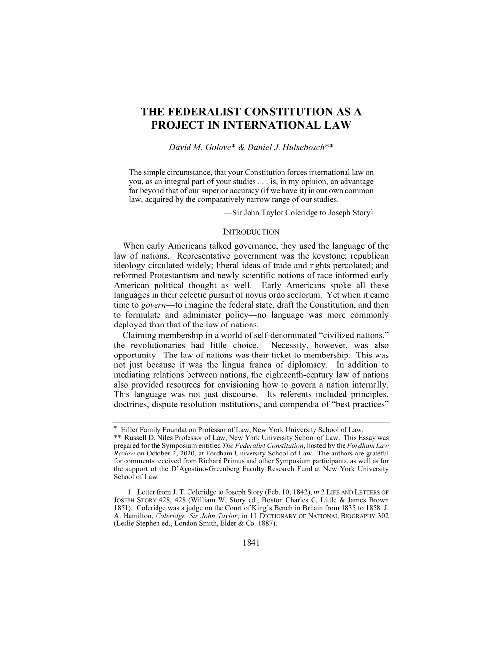 The Federalist Constitution As a Project in International Law