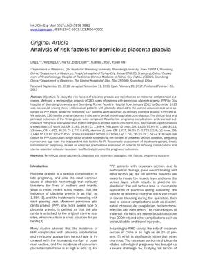 Original Article Analysis of Risk Factors for Pernicious Placenta Praevia