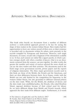 Appendix: Note on Archival Documents