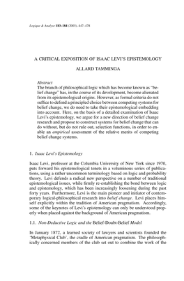 Page 447 a CRITICAL EXPOSITION of ISAAC LEVI's EPISTEMOLOGY