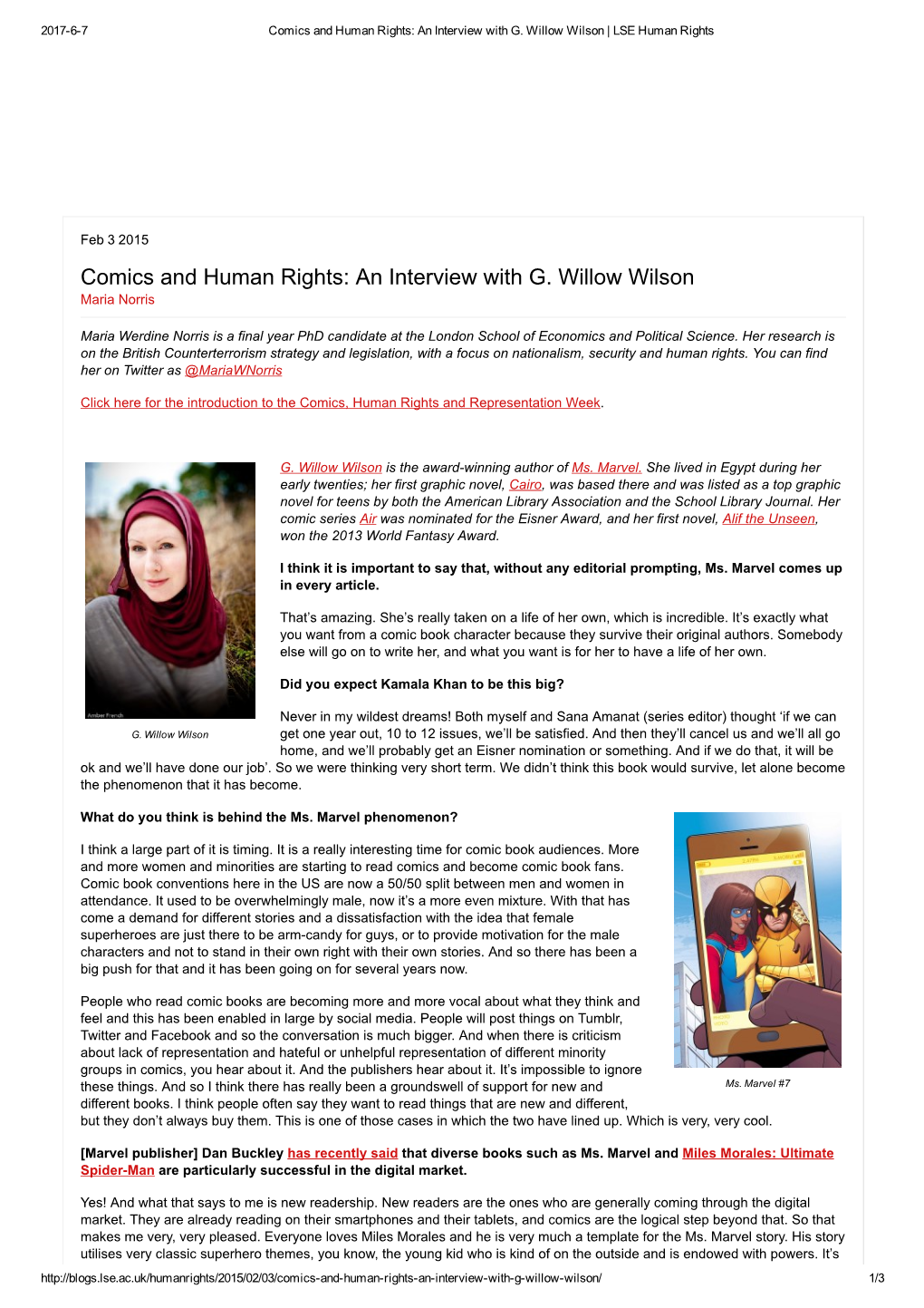 Comics and Human Rights: an Interview with G. Willow Wilson | LSE Human Rights