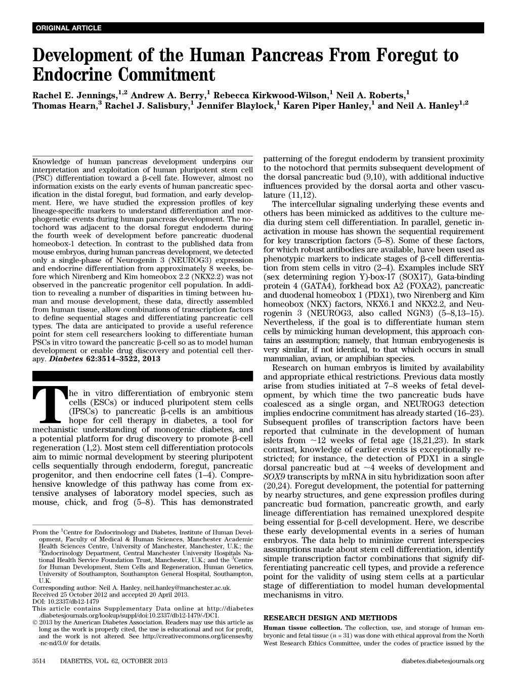 Development of the Human Pancreas from Foregut to Endocrine Commitment Rachel E