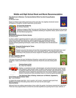 Middle and High School Book and Movie Recommendation