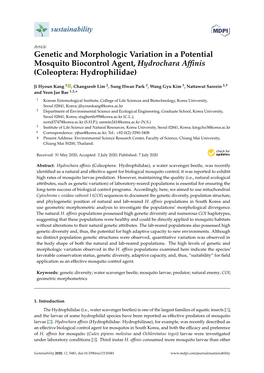 Genetic and Morphologic Variation in a Potential Mosquito Biocontrol Agent, Hydrochara Aﬃnis (Coleoptera: Hydrophilidae)