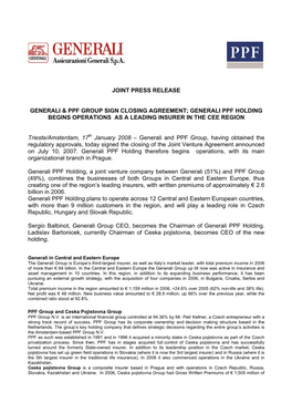 Generali Ppf Holding Starts to Operate in Central And