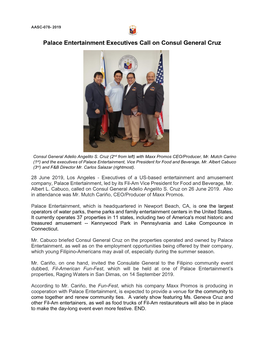 Palace Entertainment Executives Call on Consul General Cruz