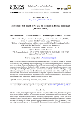 How Many Fish Could Be Vocal? an Estimation from a Coral Reef (Moorea Island)