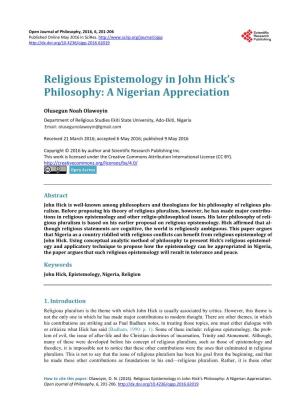 Religious Epistemology in John Hick's Philosophy