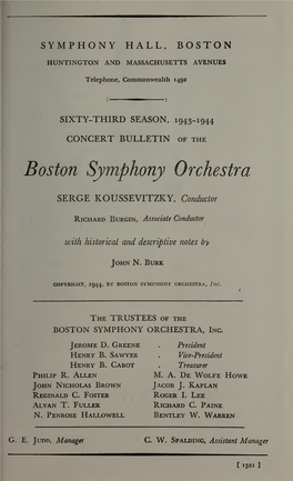 Boston Symphony Orchestra Concert Programs, Season 63,1943-1944