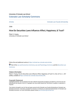 How Do Securities Laws Influence Affect, Happiness, & Trust?