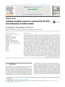 Analysis of Iodine Content in Seaweed by GC-ECD and Estimation of Iodine Intake