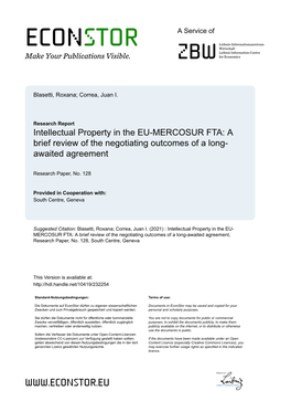 Intellectual Property in the EU-MERCOSUR FTA: a Brief Review of the Negotiating Outcomes of a Long- Awaited Agreement