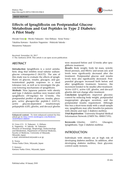 Effects of Ipragliflozin on Postprandial Glucose