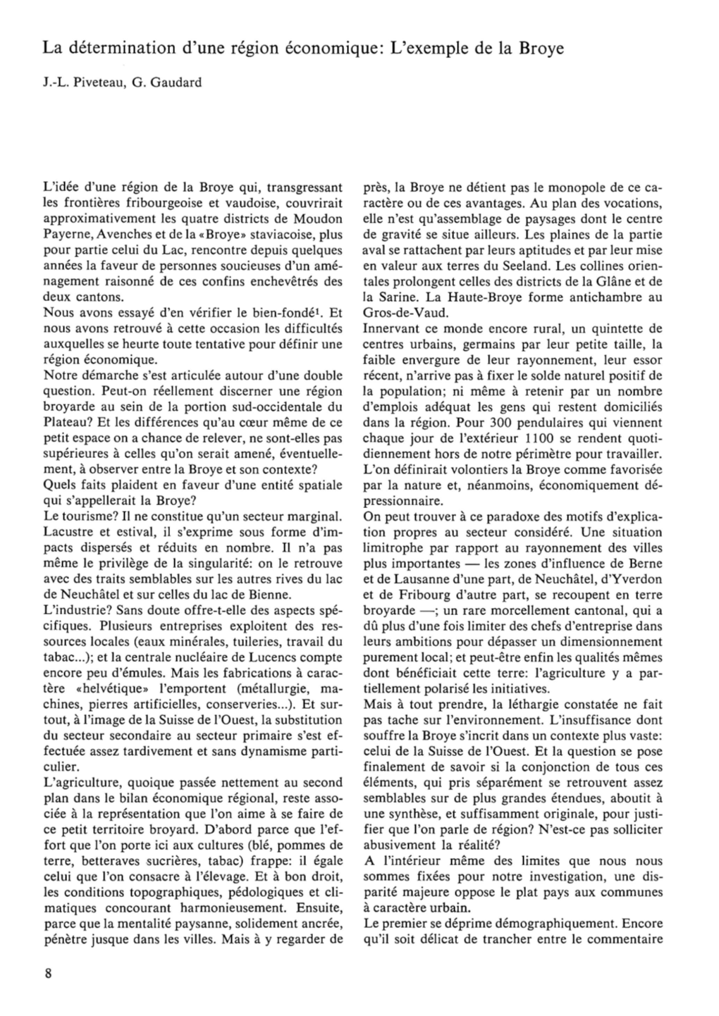 La Détermination D'une Région Économique : L'exemple De La Broye