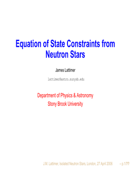 Equation of State Constraints from Neutron Stars